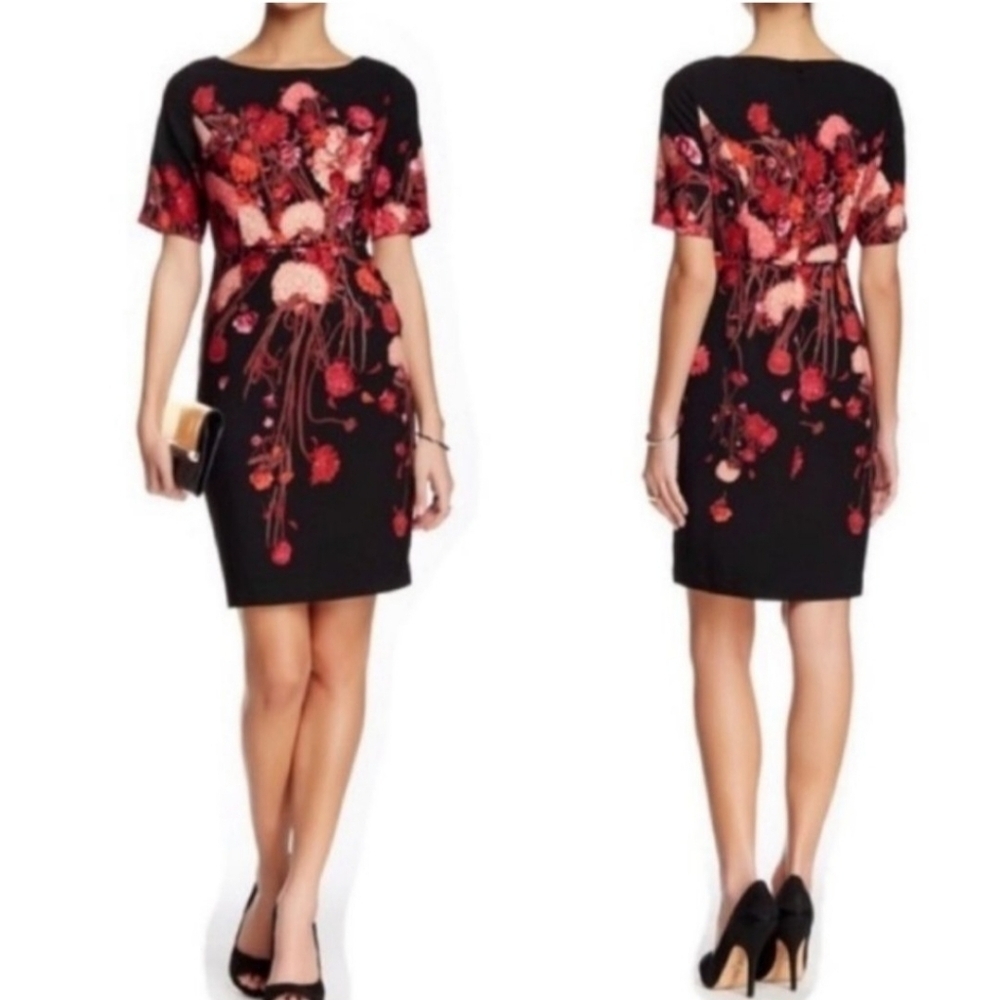 NWT Adrianna Papell Black & Pink Floral Sheath Dress